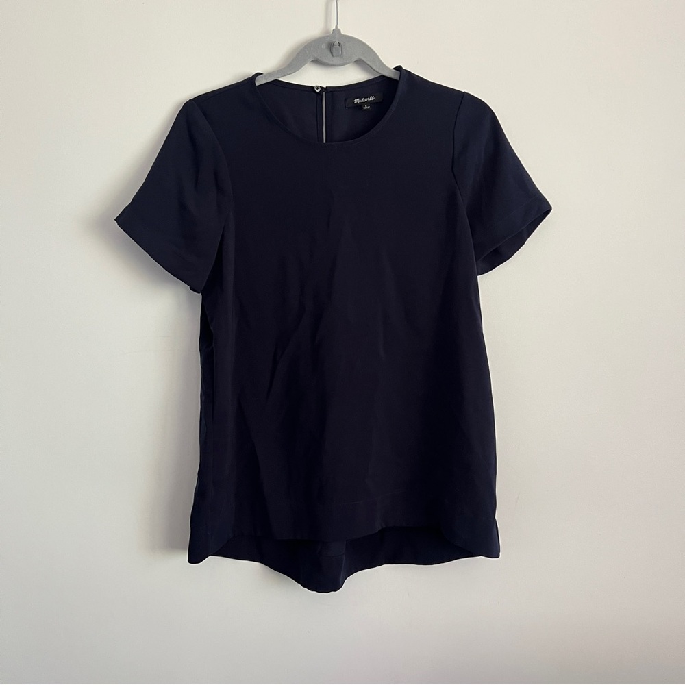 Madewell Navy Short Sleeve Crew Neck Blouse Women’s Size Small Career Blouse